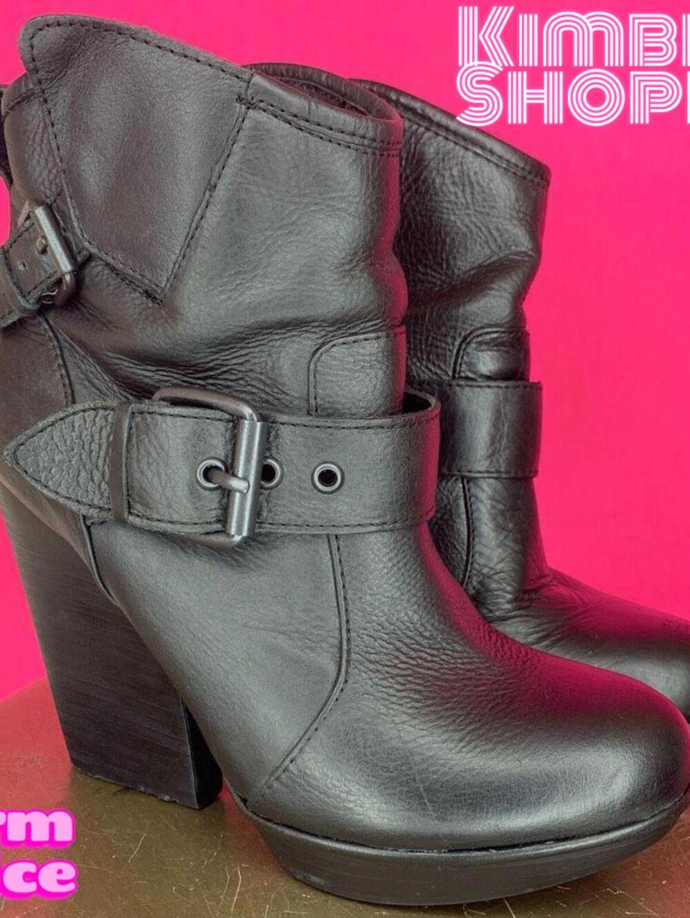 DV Dolce Vita Dempsey Moto Side Buckles Black Leather Pull On Ankle Boot US 6